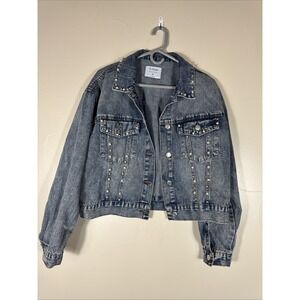 Ci Sono Denim Collection Jean Jacket Women's Medium‎ Distressed Pearls Bling
